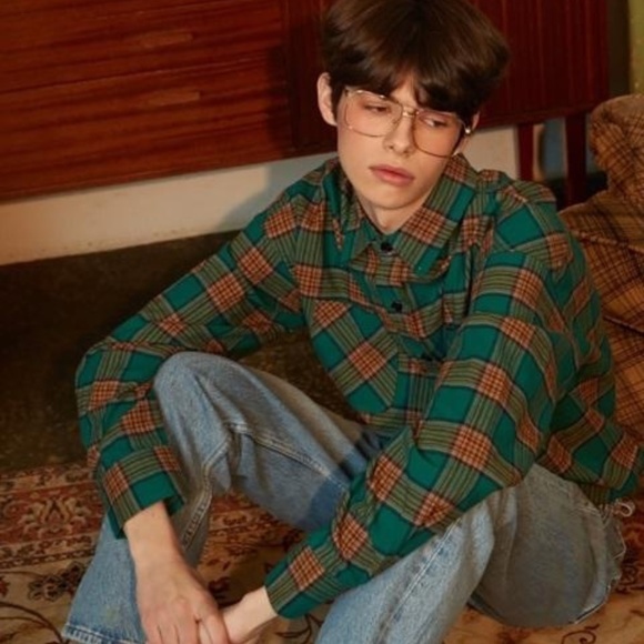 [Unisex] Double Pocket Check Shirt - Green - Picture 2 of 2